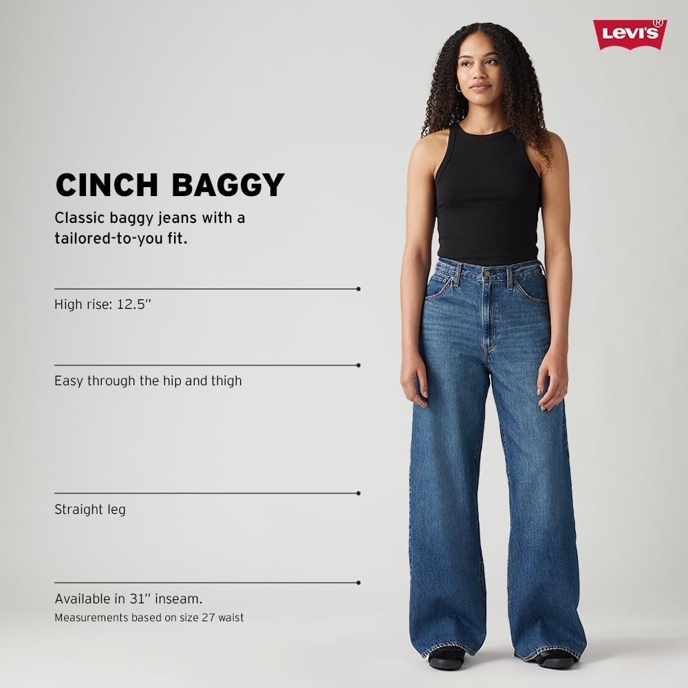 Levis Cinch Baggy Jeans Dark Wash High Rise Wide Leg Denim Size 25